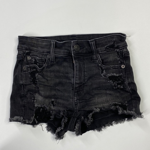 American Eagle Outfitters Pants - American Eagle NE(xt) Level Stretch Hi-Rise Shortie Black Distressed Shorts 0